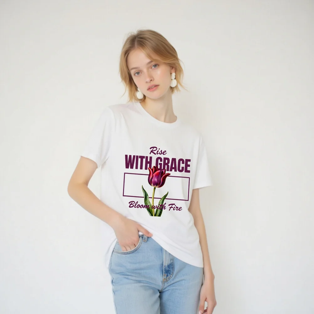 Rise With Grace T-Shirt – Unisex Organic Cotton Tee with Tulip Design - Image 3
