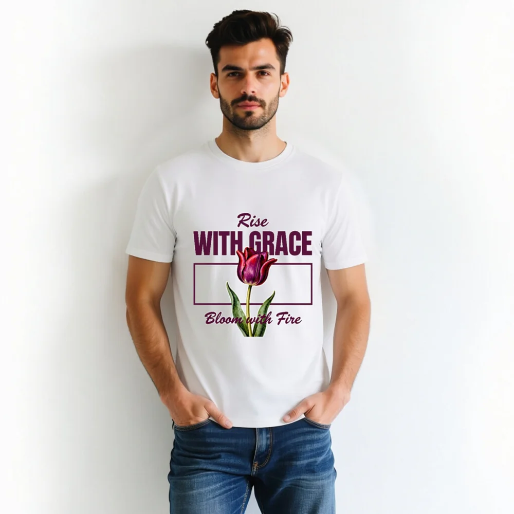 Rise With Grace T-Shirt – Unisex Organic Cotton Tee with Tulip Design - Image 4