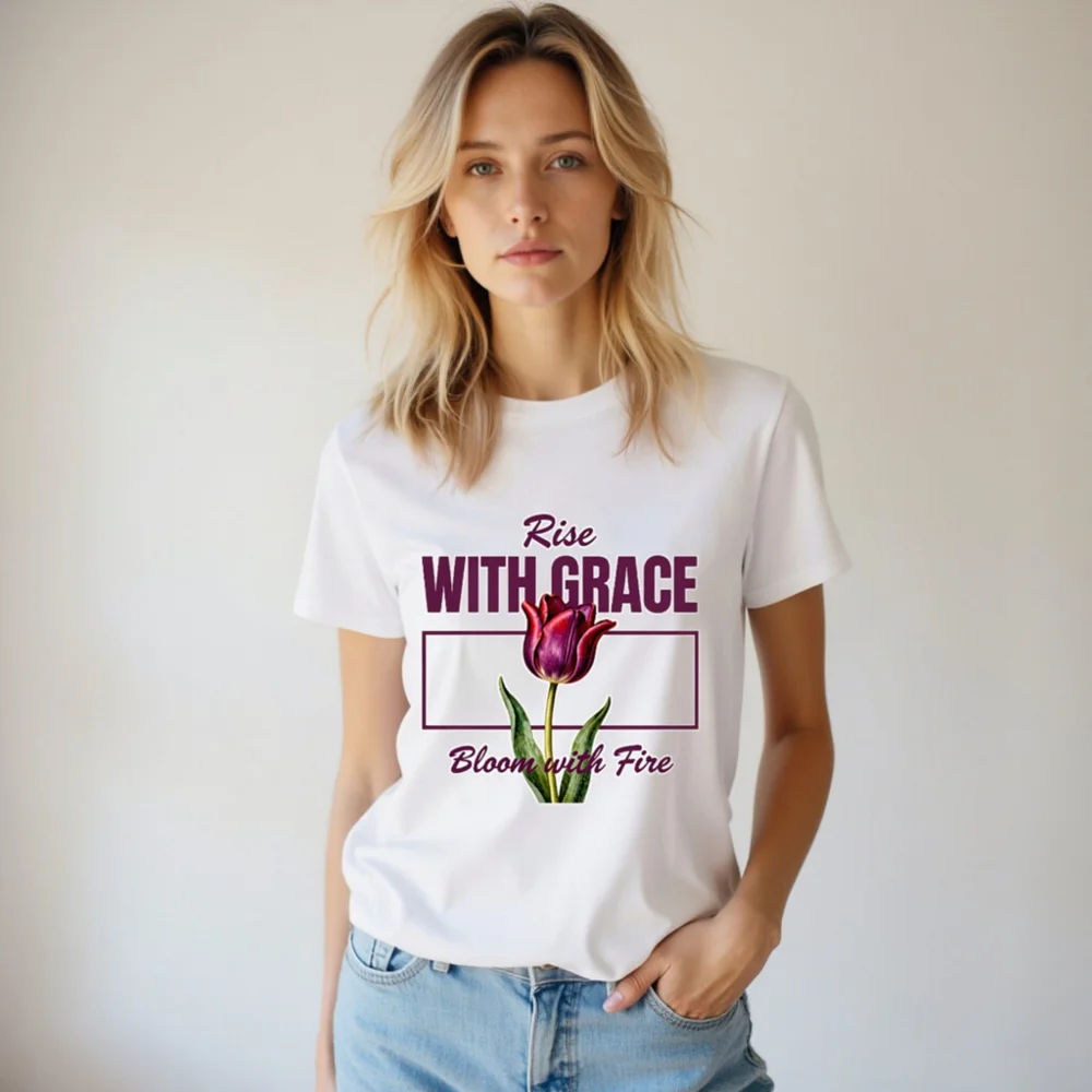 Rise With Grace T-Shirt – Unisex Organic Cotton Tee with Tulip Design - Image 5