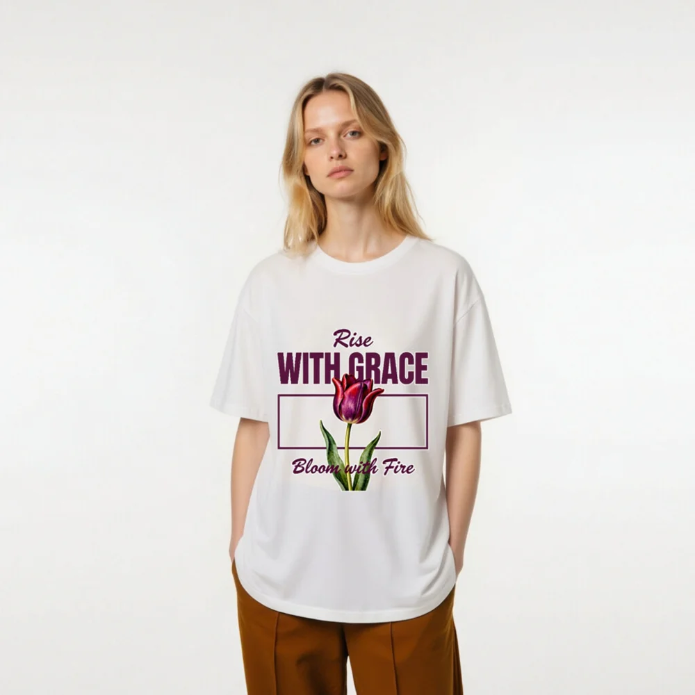Rise With Grace T-Shirt – Unisex Organic Cotton Tee with Tulip Design - Image 6