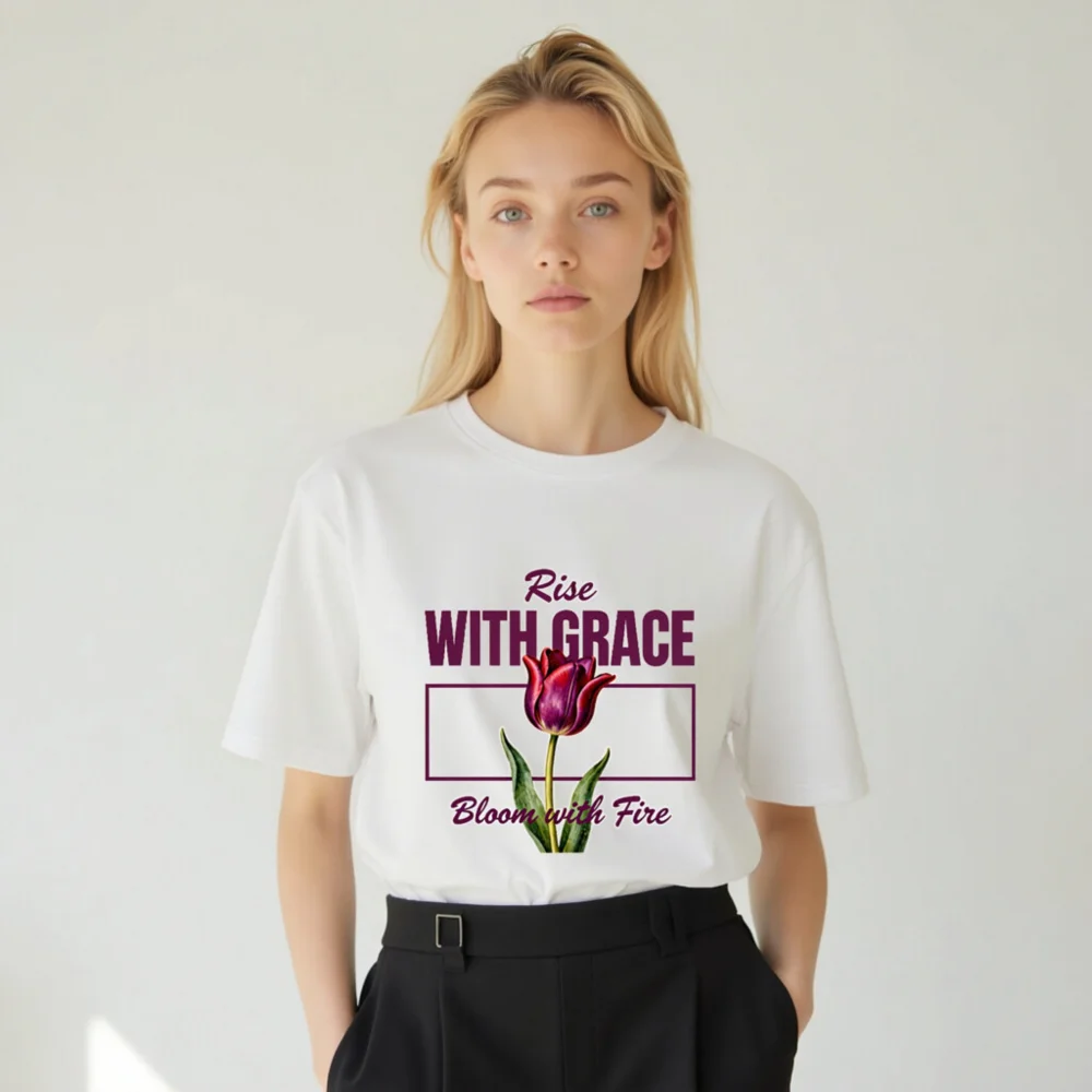 Rise With Grace T-Shirt – Unisex Organic Cotton Tee with Tulip Design - Image 7