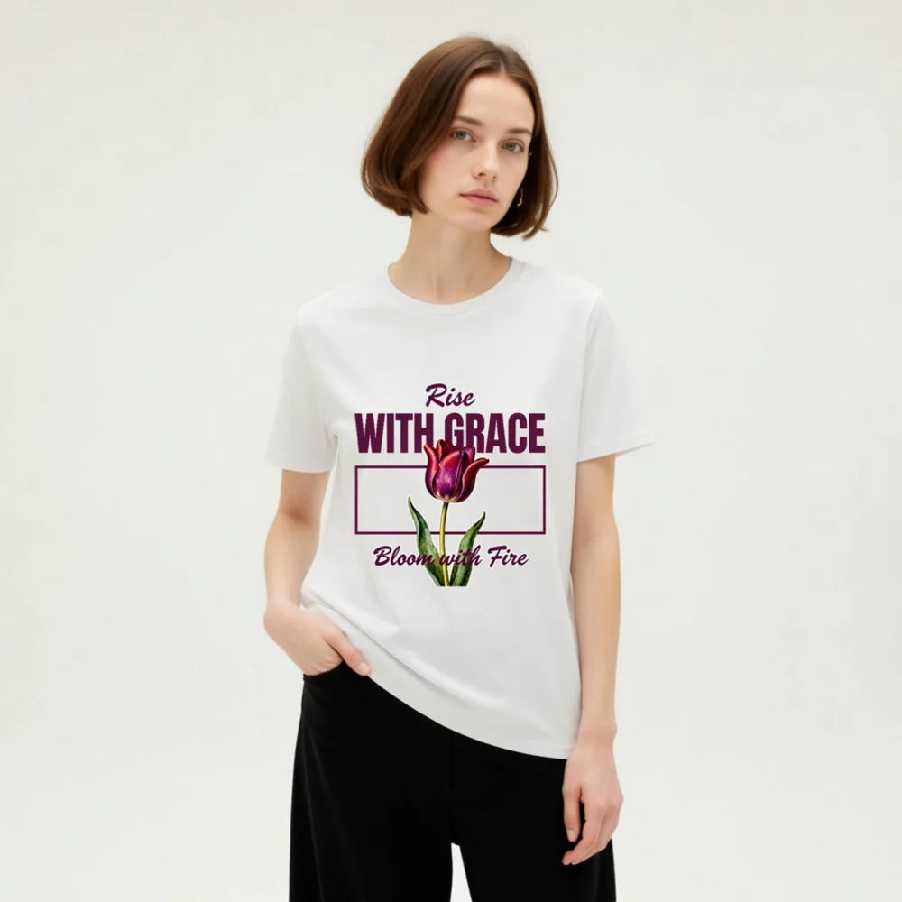 Rise With Grace T-Shirt – Unisex Organic Cotton Tee with Tulip Design - Image 8