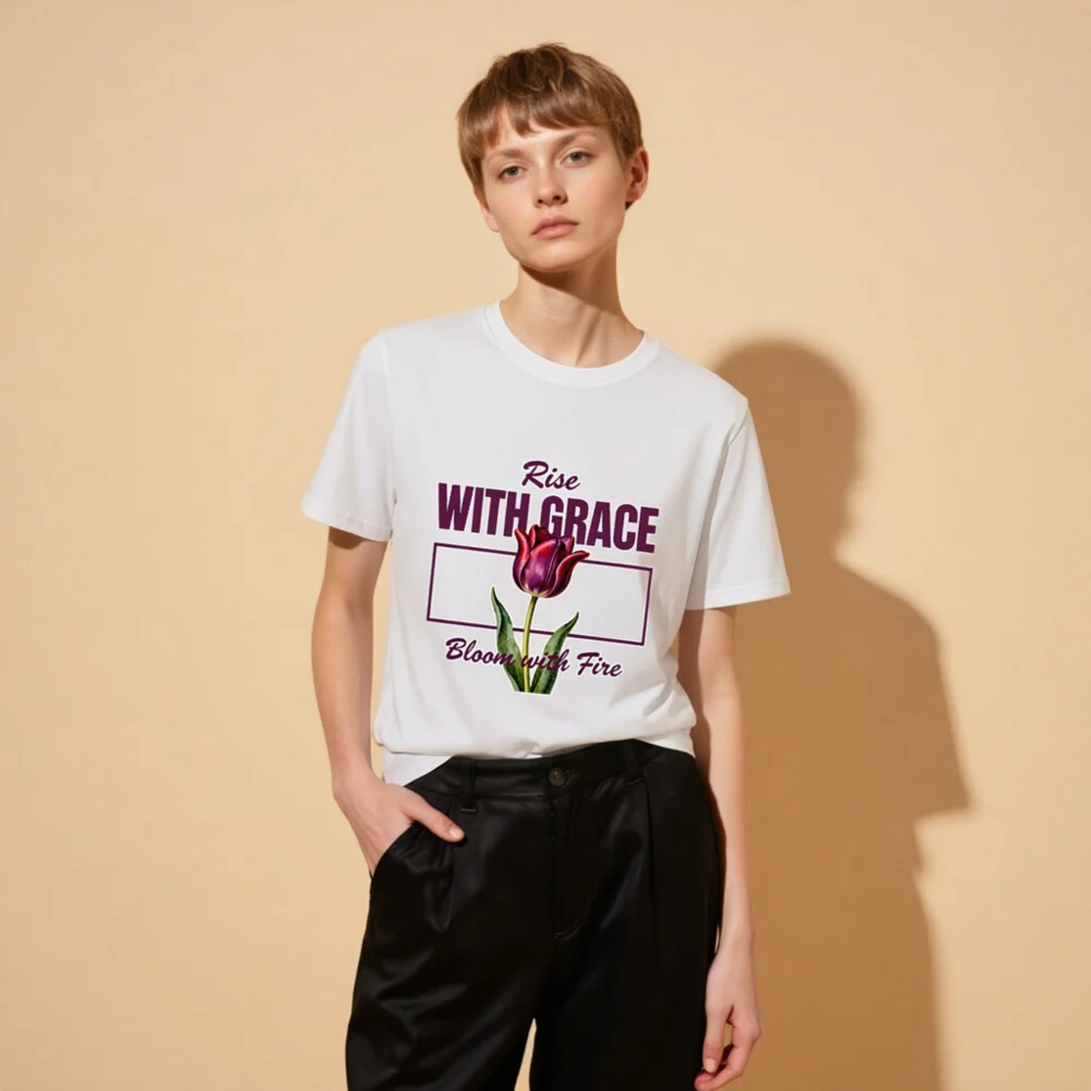Rise With Grace T-Shirt – Unisex Organic Cotton Tee with Tulip Design - Image 9