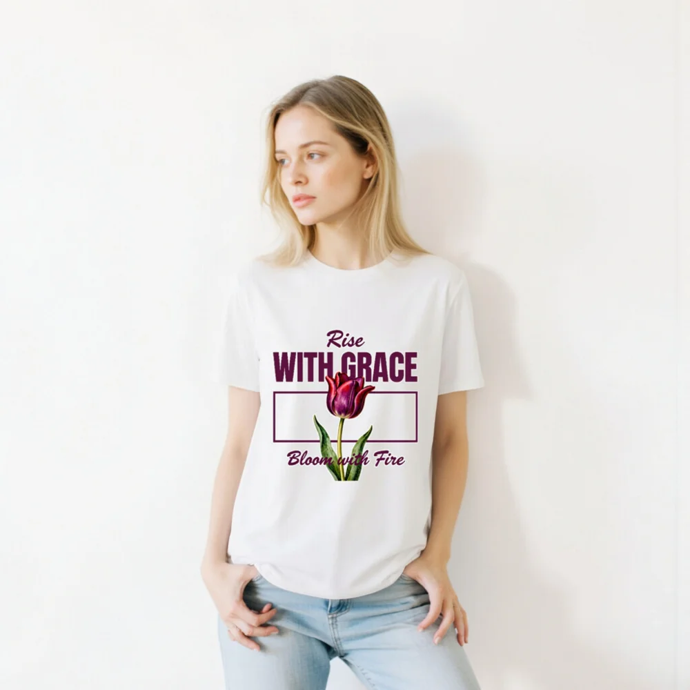 Rise With Grace T-Shirt – Unisex Organic Cotton Tee with Tulip Design - Image 10