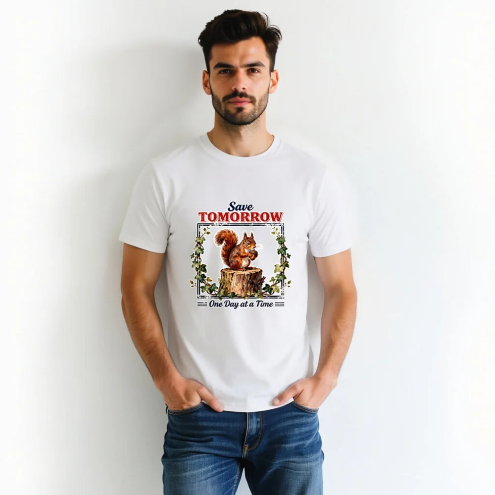 Save Tomorrow Squirrel T-Shirt – Unisex Organic Cotton Tee - Image 4