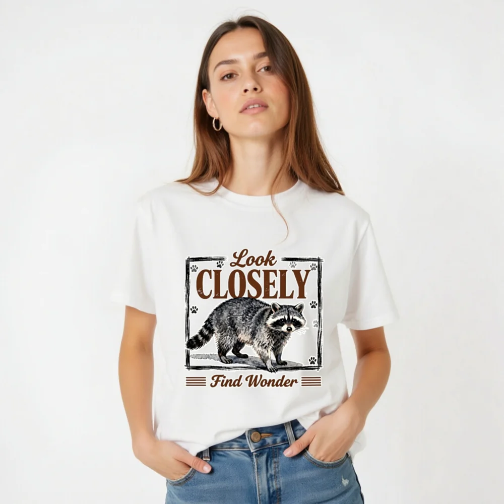 Raccoon 'Look Closely Find Wonder' Unisex Organic Cotton T-Shirt - Image 2