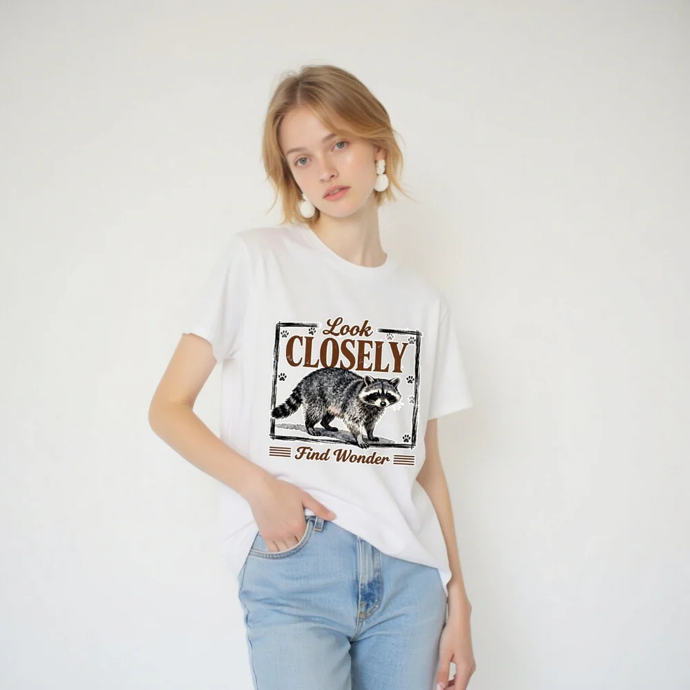 Raccoon 'Look Closely Find Wonder' Unisex Organic Cotton T-Shirt - Image 3