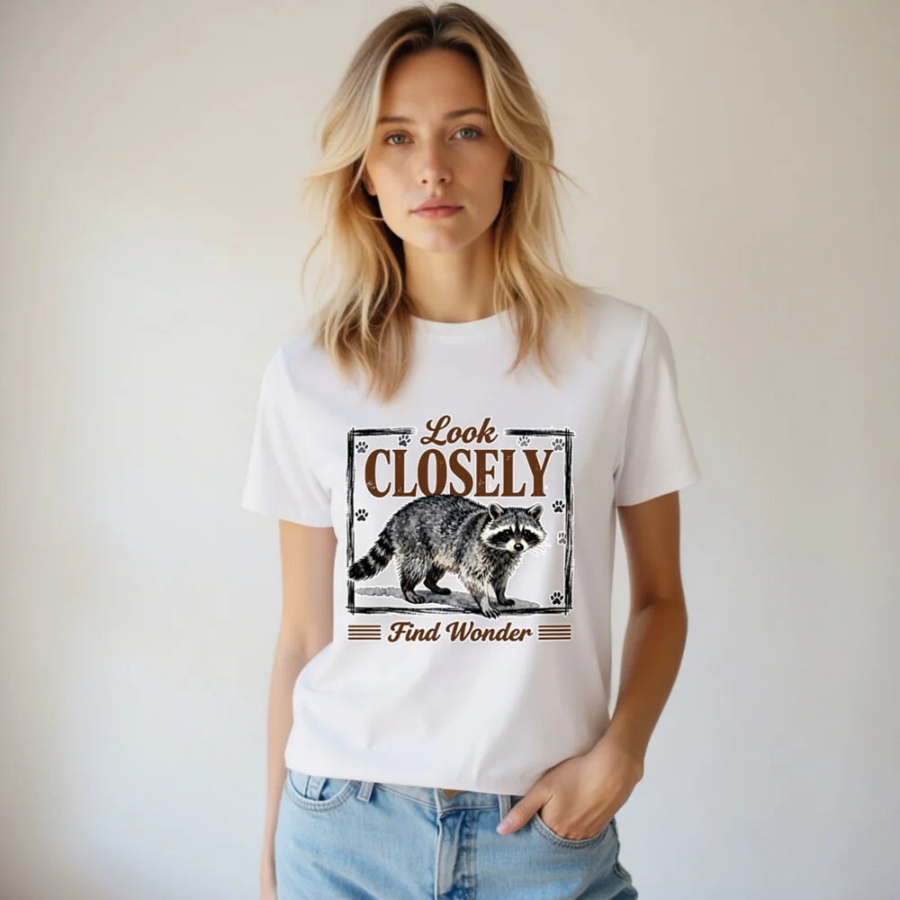 Raccoon 'Look Closely Find Wonder' Unisex Organic Cotton T-Shirt - Image 5