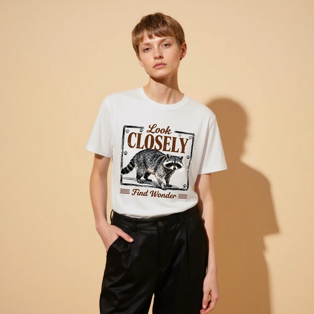 Raccoon 'Look Closely Find Wonder' Unisex Organic Cotton T-Shirt - Image 9