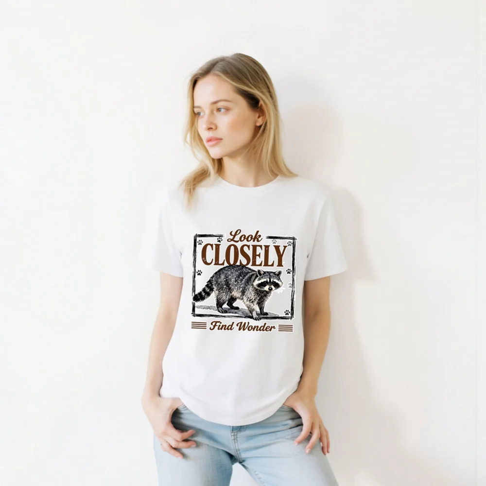 Raccoon 'Look Closely Find Wonder' Unisex Organic Cotton T-Shirt - Image 10