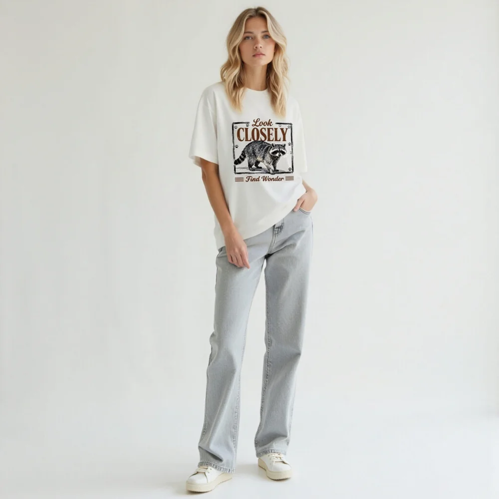 Raccoon 'Look Closely Find Wonder' Unisex Organic Cotton T-Shirt - Image 11