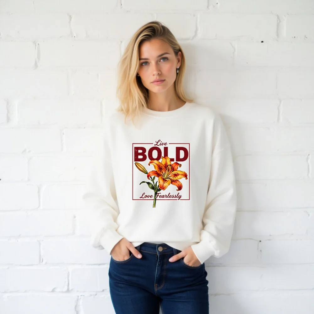 Bold Lily Unisex Crew Neck Sweatshirt - Soft Cotton Pullover - Image 2