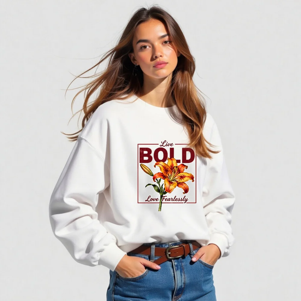 Bold Lily Unisex Crew Neck Sweatshirt - Soft Cotton Pullover - Image 4