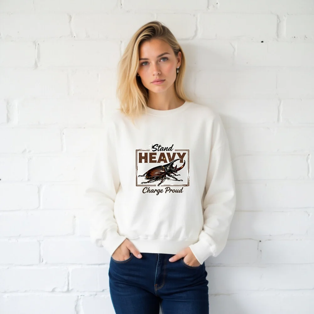 Stand Heavy Charge Proud Unisex Sweatshirt - Rhino Beetle Graphic - Image 2