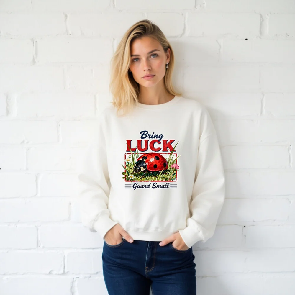 Bring Luck Ladybug Sweatshirt - Unisex Crew Neck Graphic Pullover - Image 2