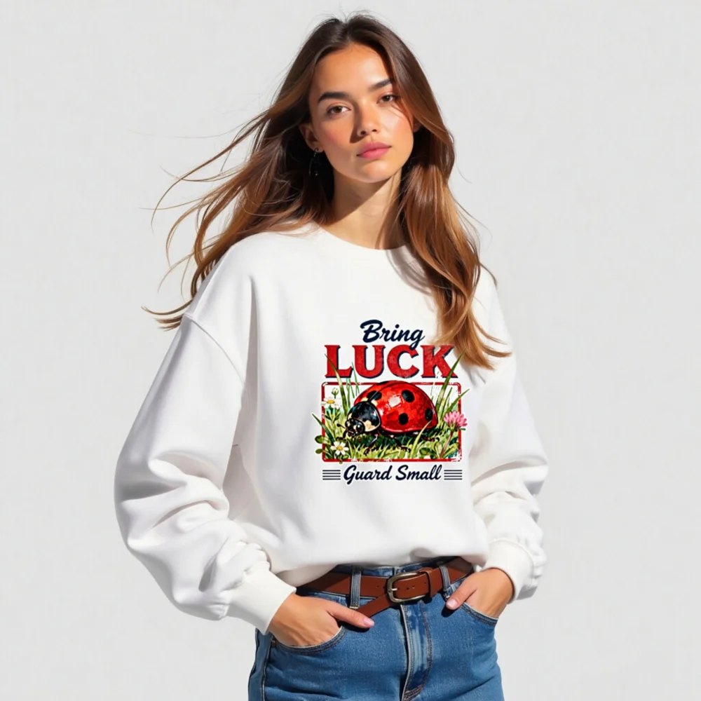 Bring Luck Ladybug Sweatshirt - Unisex Crew Neck Graphic Pullover - Image 3