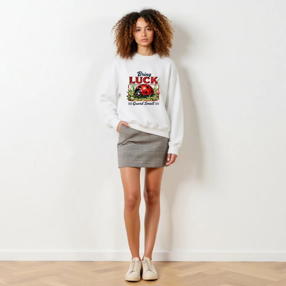 Bring Luck Ladybug Sweatshirt - Unisex Crew Neck Graphic Pullover - Image 4