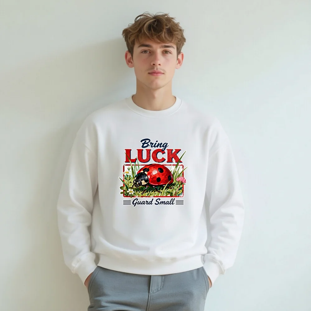 Bring Luck Ladybug Sweatshirt - Unisex Crew Neck Graphic Pullover - Image 5