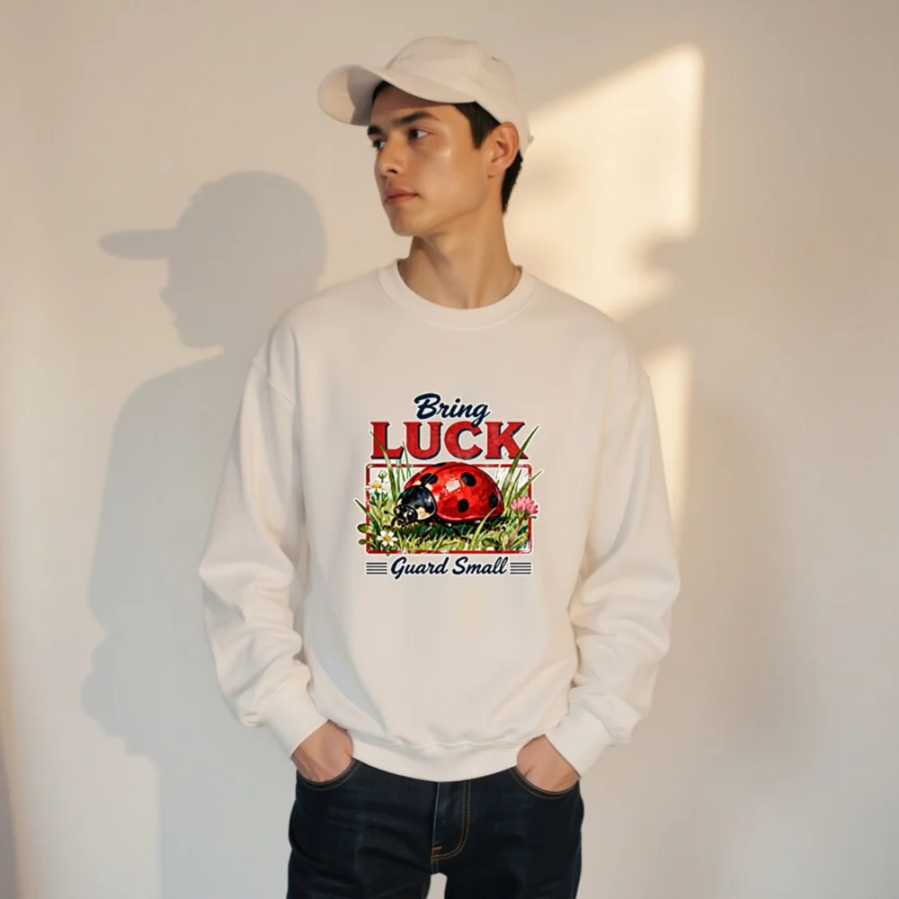 Bring Luck Ladybug Sweatshirt - Unisex Crew Neck Graphic Pullover - Image 8