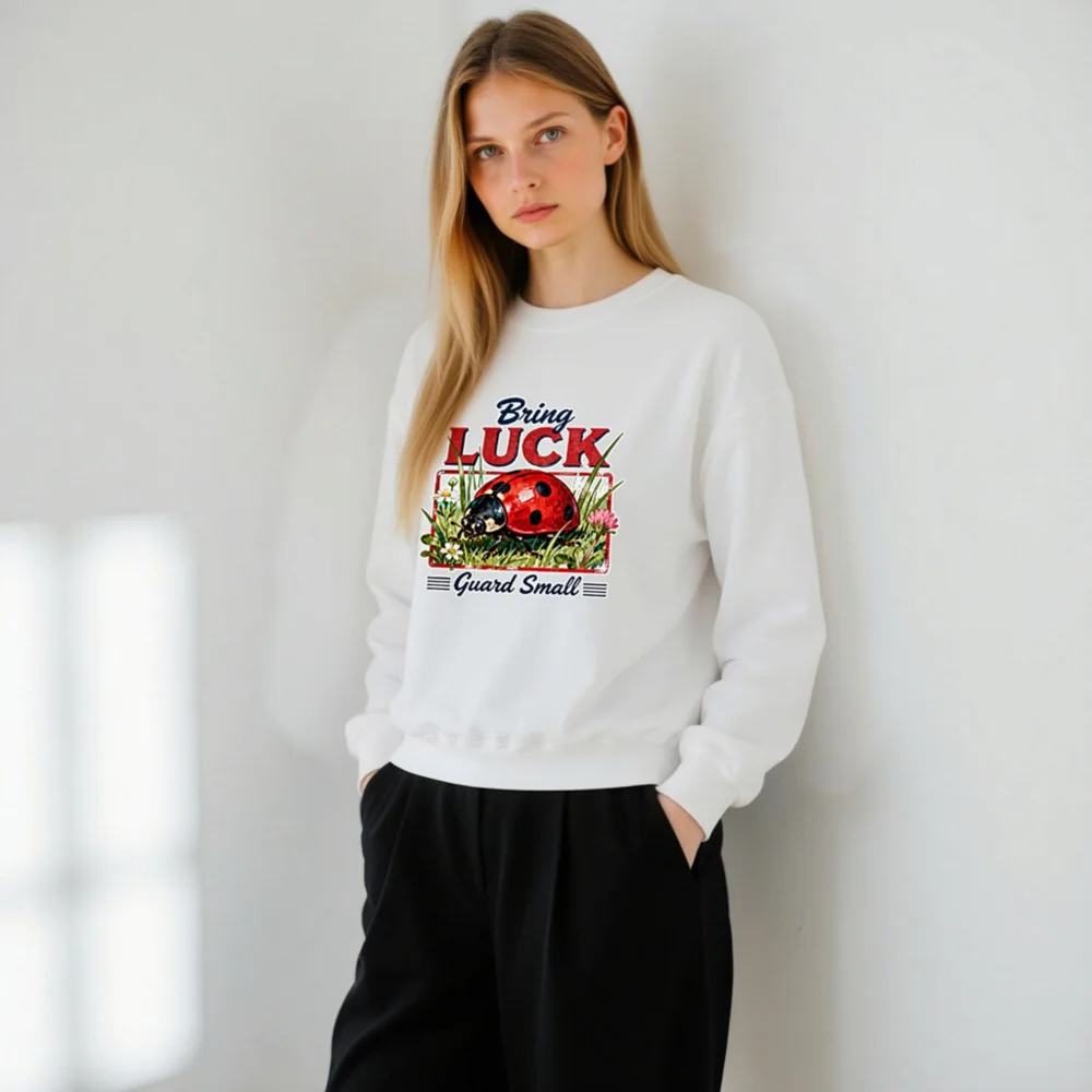 Bring Luck Ladybug Sweatshirt - Unisex Crew Neck Graphic Pullover - Image 10