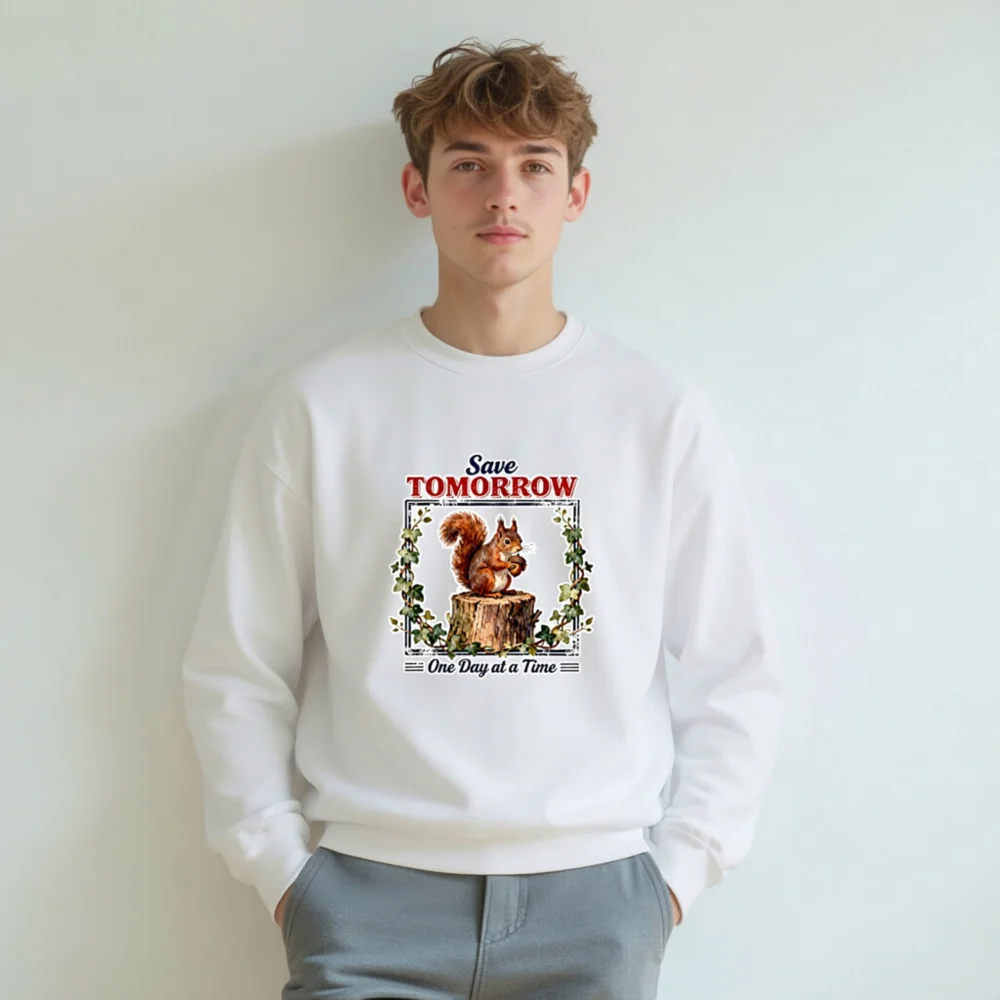 Save Tomorrow Sweatshirt – Unisex Crew Neck with Squirrel Design - Image 6