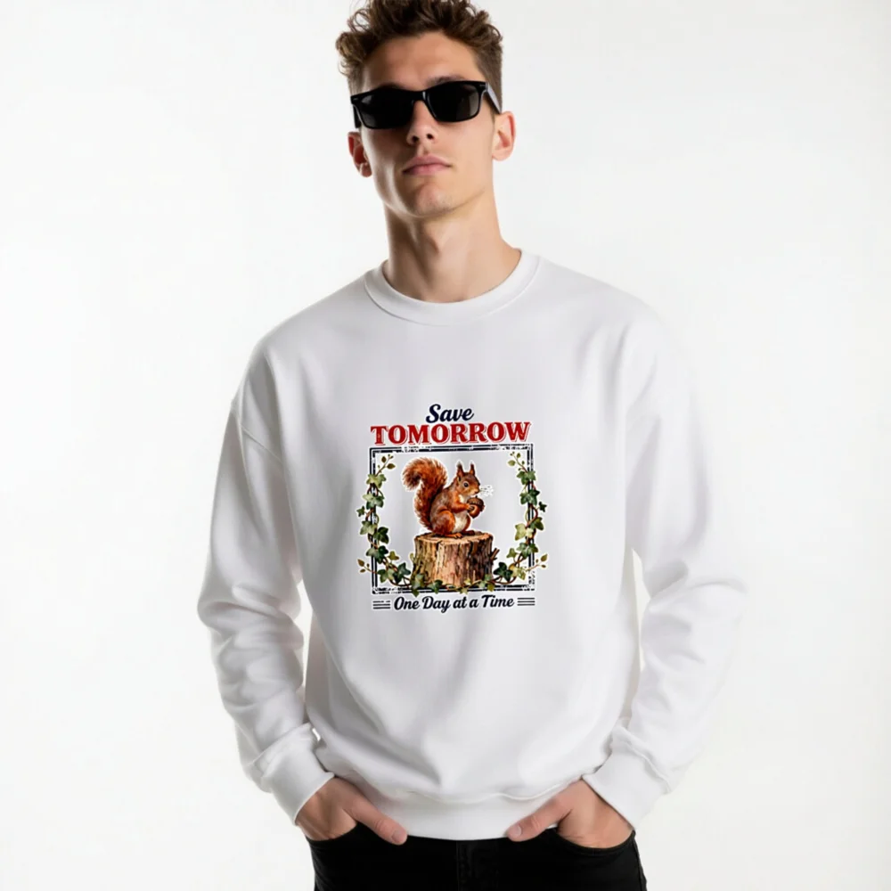 Save Tomorrow Sweatshirt – Unisex Crew Neck with Squirrel Design - Image 8