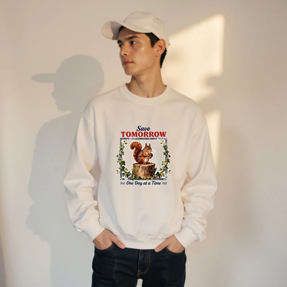 Save Tomorrow Sweatshirt – Unisex Crew Neck with Squirrel Design - Image 9