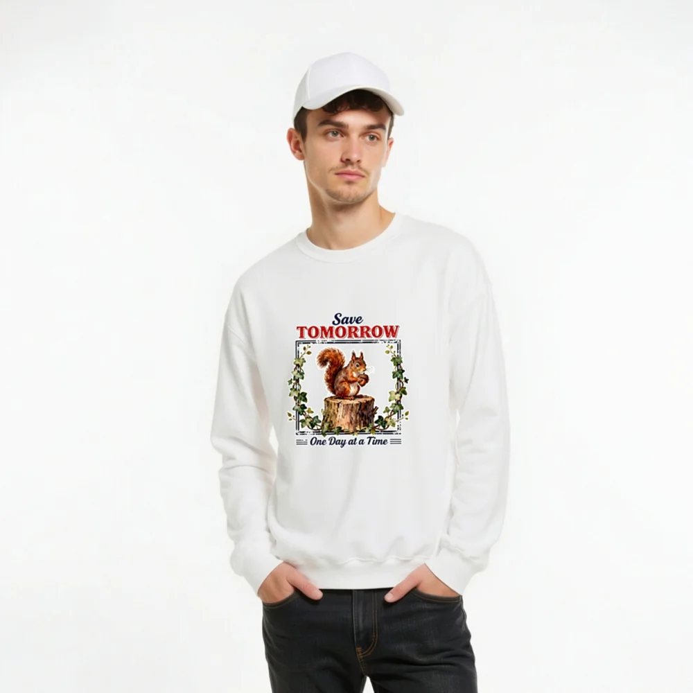 Save Tomorrow Sweatshirt – Unisex Crew Neck with Squirrel Design - Image 10