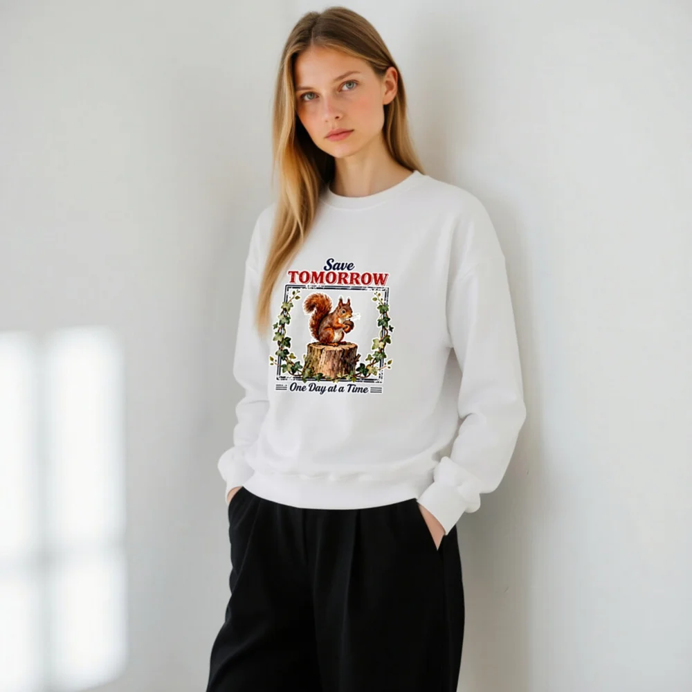 Save Tomorrow Sweatshirt – Unisex Crew Neck with Squirrel Design - Image 11