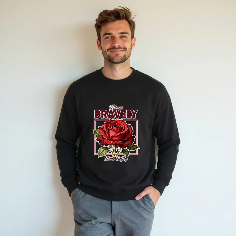 Unisex Crew Neck Sweatshirt - Bloom Bravely Shine Softly Red Rose Design - Image 6
