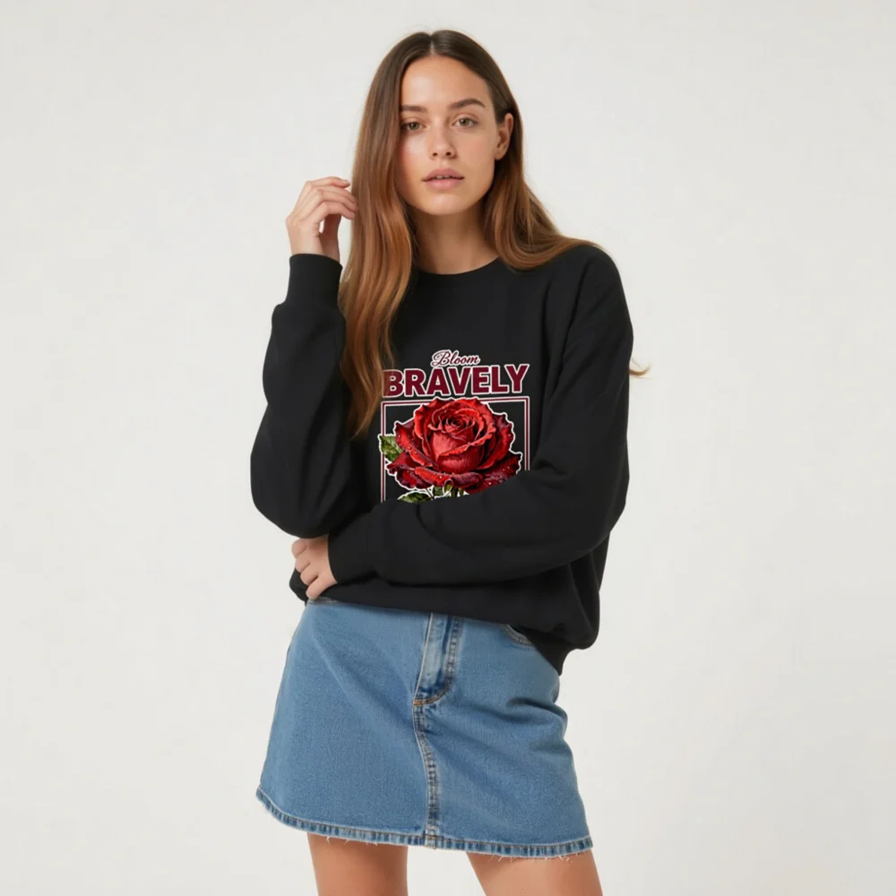 Unisex Crew Neck Sweatshirt - Bloom Bravely Shine Softly Red Rose Design - Image 7