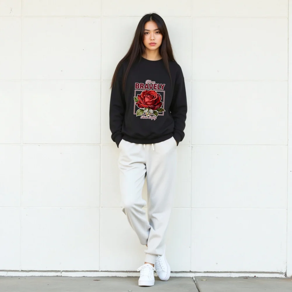 Unisex Crew Neck Sweatshirt - Bloom Bravely Shine Softly Red Rose Design - Image 8