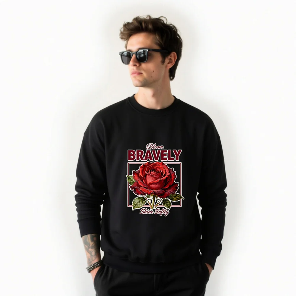 Unisex Crew Neck Sweatshirt - Bloom Bravely Shine Softly Red Rose Design - Image 10
