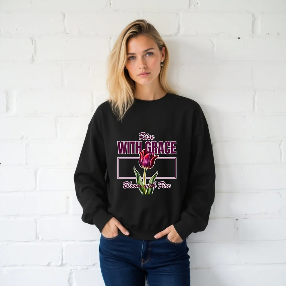 Rise With Grace Sweatshirt – Unisex Crew Neck with Tulip Design - Image 2