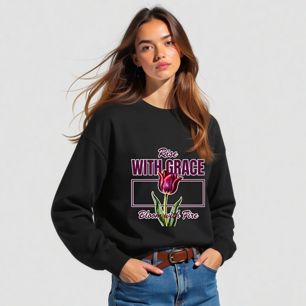 Rise With Grace Sweatshirt – Unisex Crew Neck with Tulip Design - Image 4