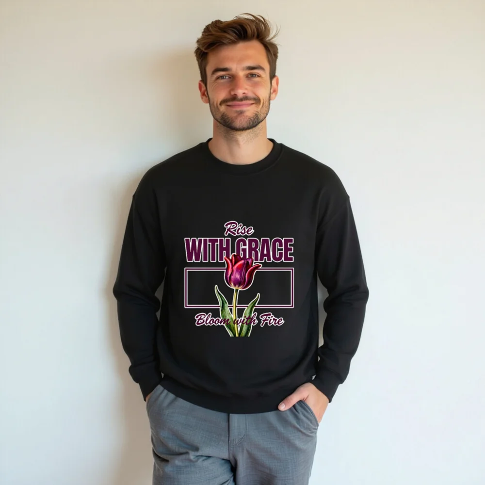 Rise With Grace Sweatshirt – Unisex Crew Neck with Tulip Design - Image 6