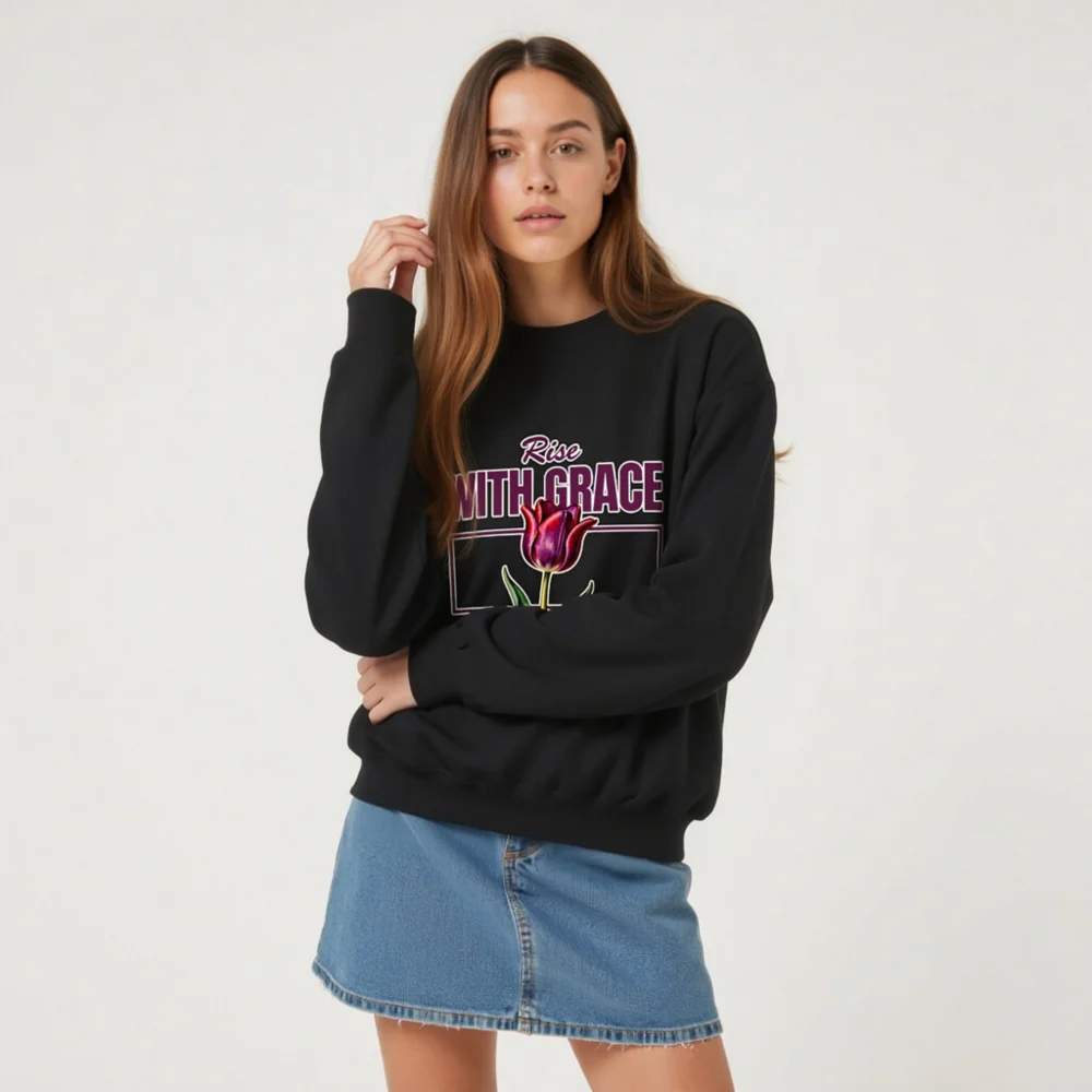 Rise With Grace Sweatshirt – Unisex Crew Neck with Tulip Design - Image 7