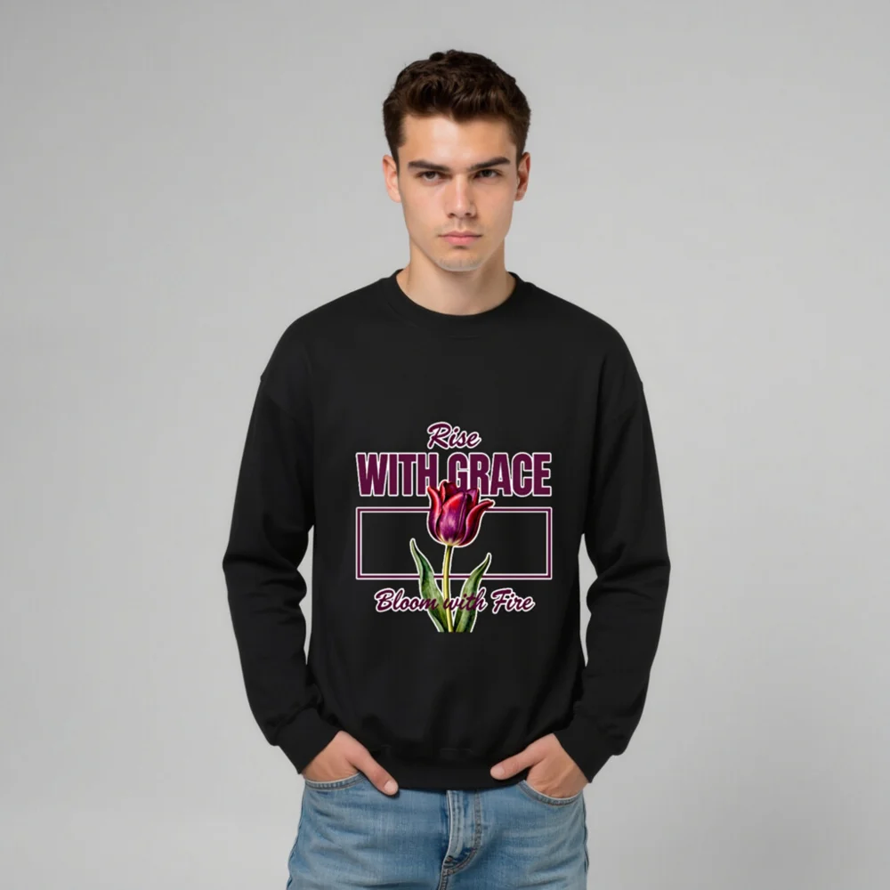 Rise With Grace Sweatshirt – Unisex Crew Neck with Tulip Design - Image 9