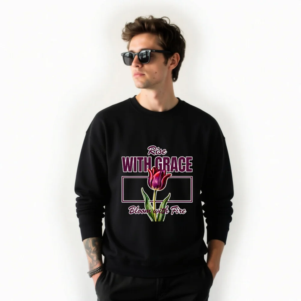 Rise With Grace Sweatshirt – Unisex Crew Neck with Tulip Design - Image 10