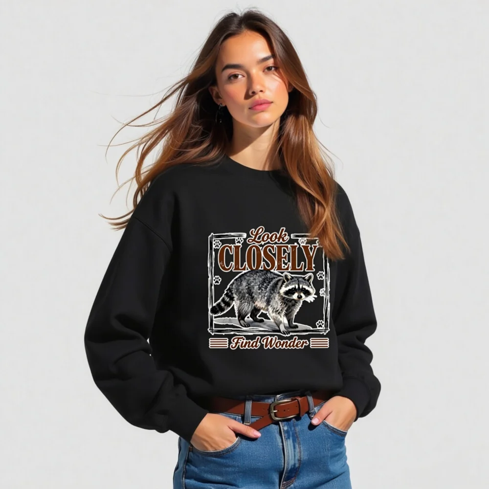 Raccoon Sweatshirt Unisex Crew Neck – Look Closely Find Wonder - Image 4