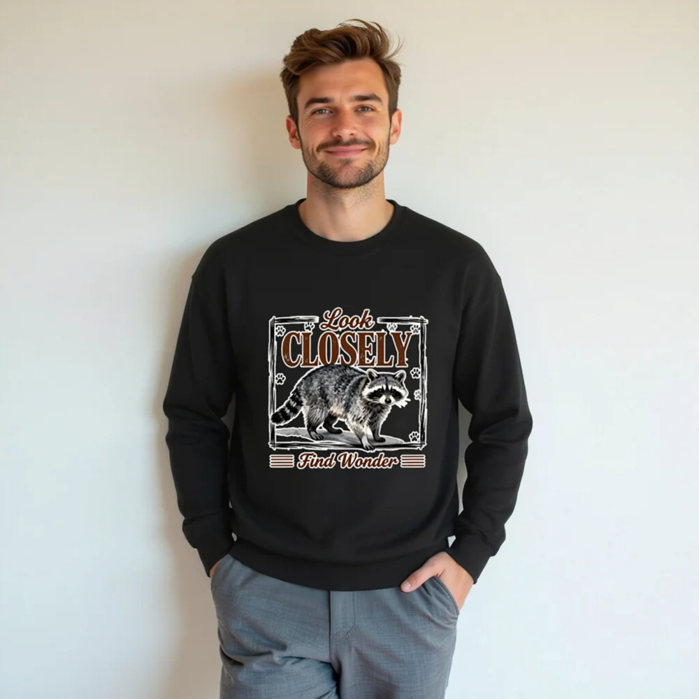 Raccoon Sweatshirt Unisex Crew Neck – Look Closely Find Wonder - Image 6
