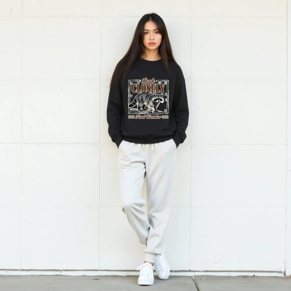 Raccoon Sweatshirt Unisex Crew Neck – Look Closely Find Wonder - Image 8