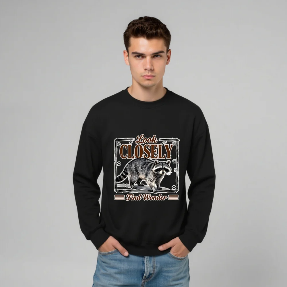 Raccoon Sweatshirt Unisex Crew Neck – Look Closely Find Wonder - Image 9