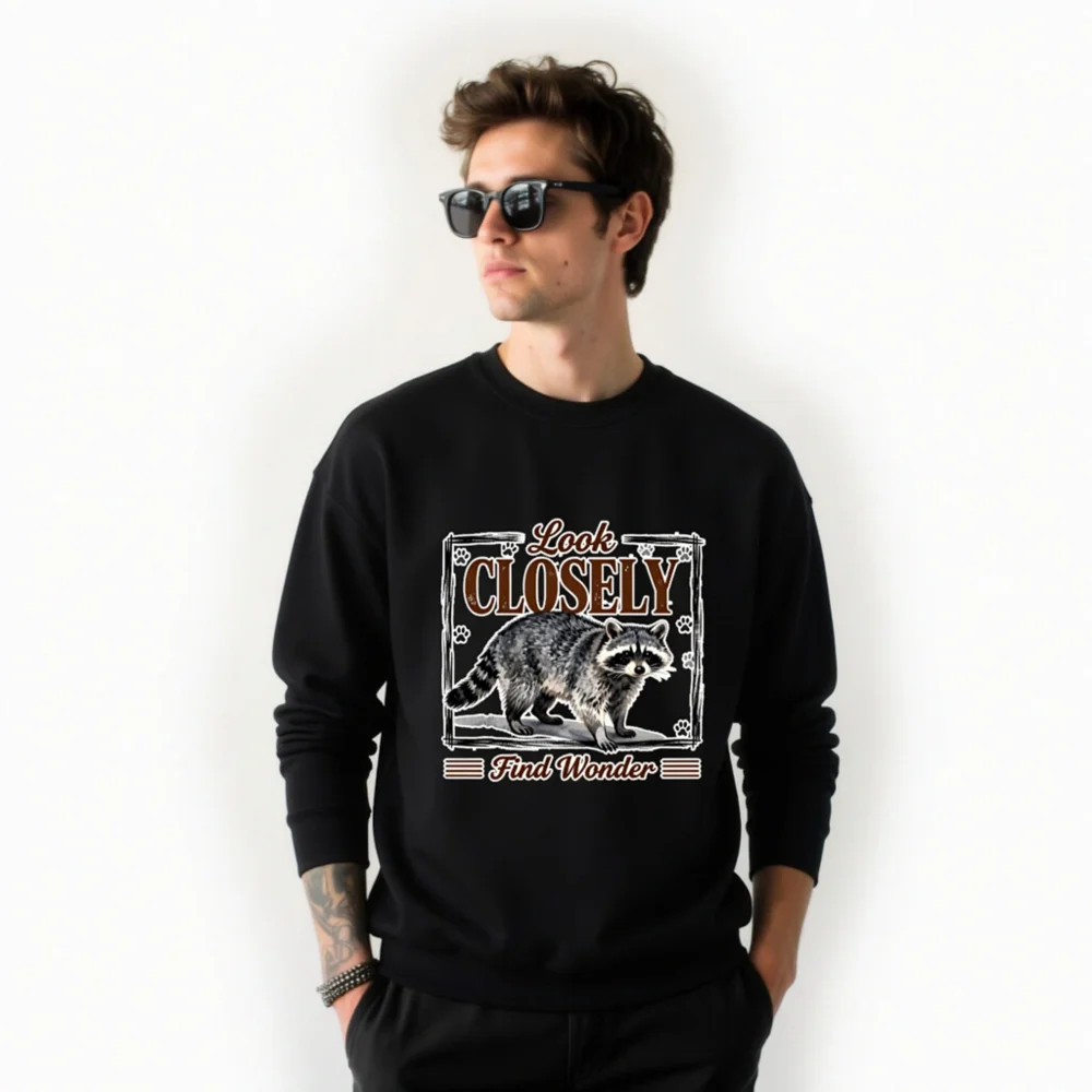 Raccoon Sweatshirt Unisex Crew Neck – Look Closely Find Wonder - Image 10