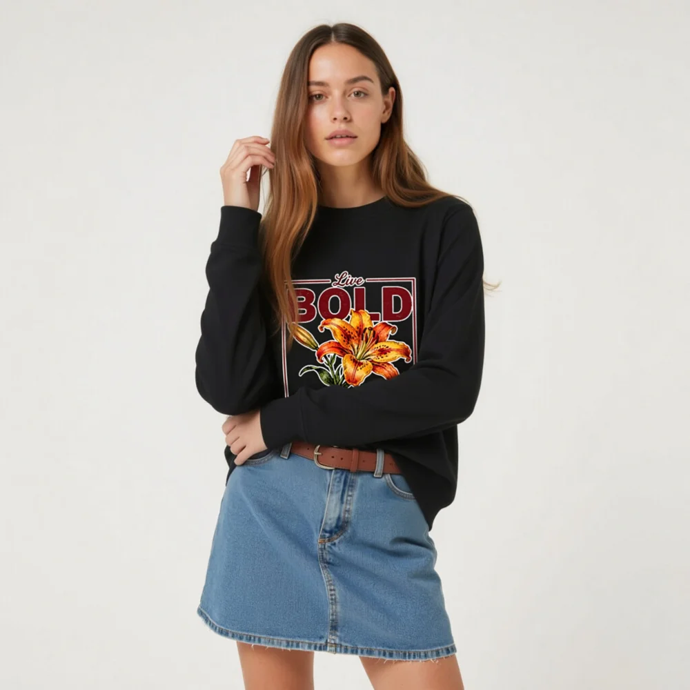 Organic Cotton Unisex Sweatshirt – Bold Lily Graphic Tee - Image 6