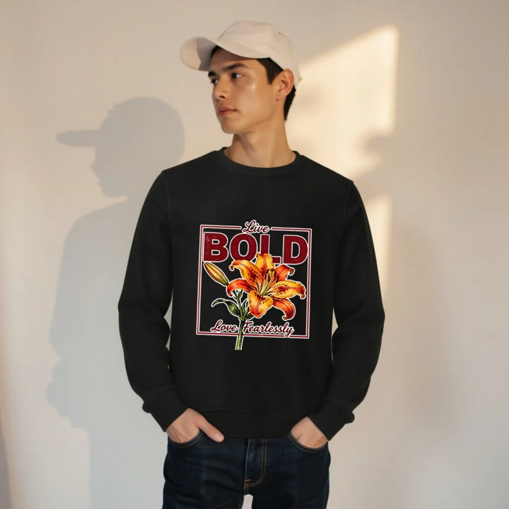 Organic Cotton Unisex Sweatshirt – Bold Lily Graphic Tee - Image 9