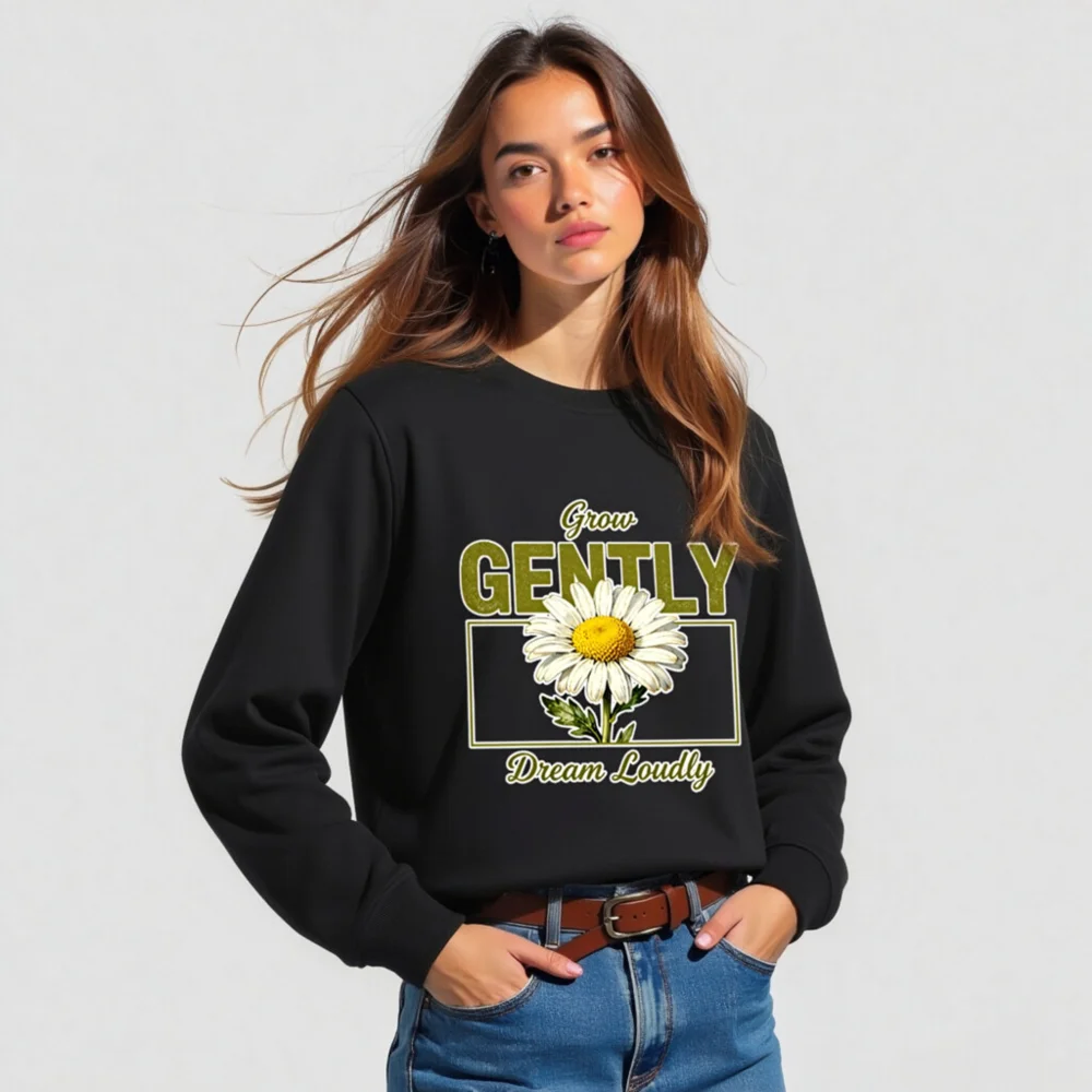Organic Cotton Sweatshirt for Men & Women – 'Grow Gently Dream Loudly' Daisy Print - Image 3