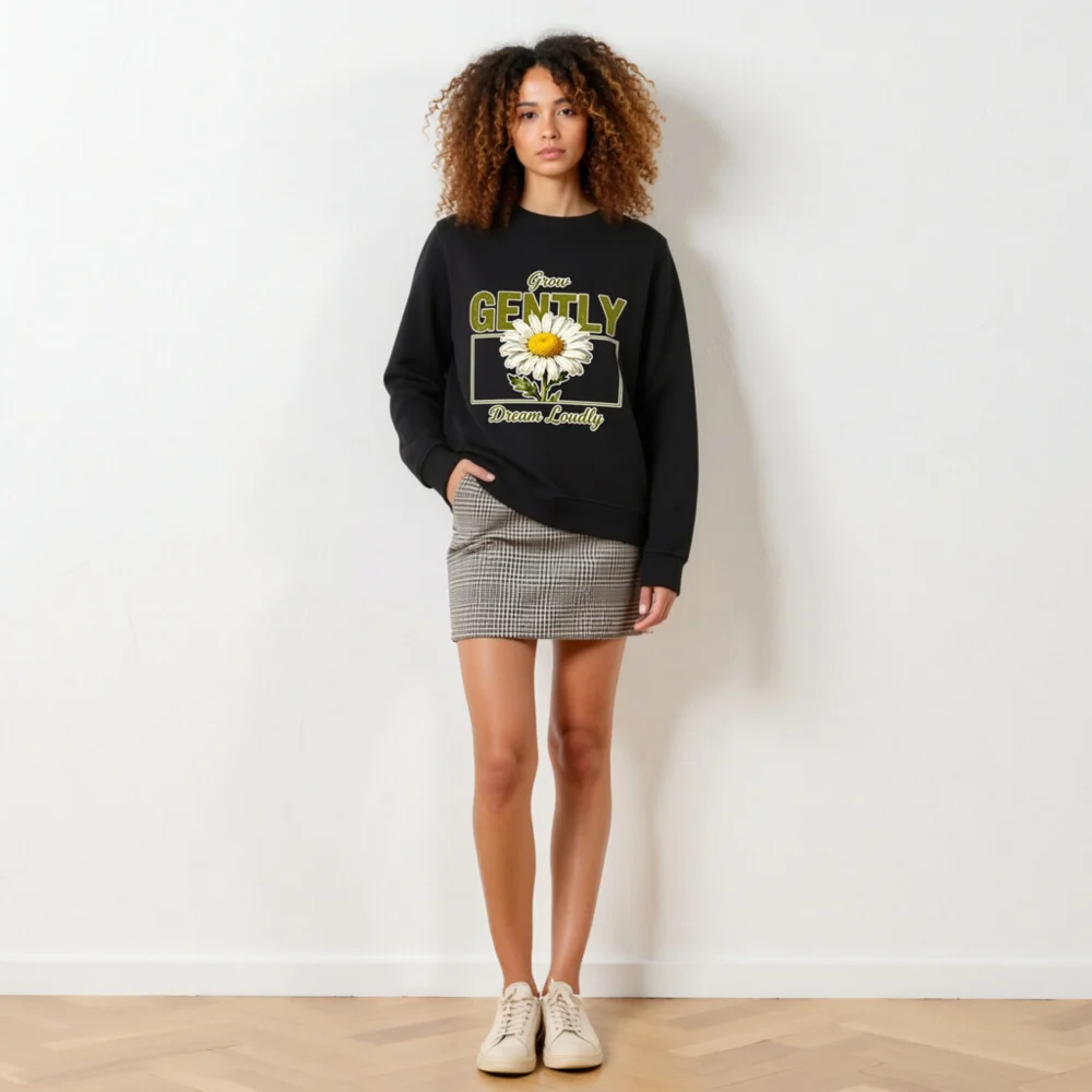 Organic Cotton Sweatshirt for Men & Women – 'Grow Gently Dream Loudly' Daisy Print - Image 4