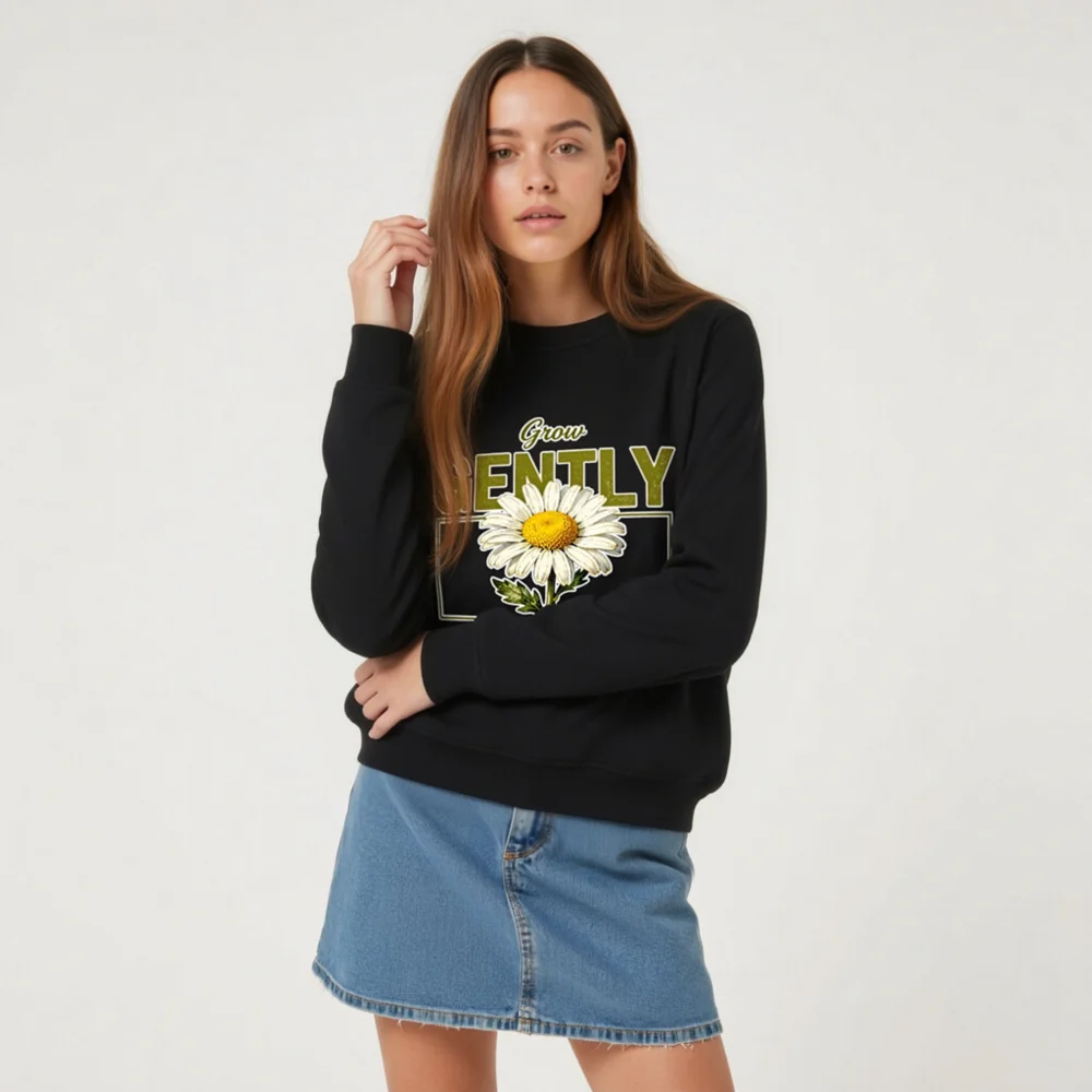 Organic Cotton Sweatshirt for Men & Women – 'Grow Gently Dream Loudly' Daisy Print - Image 6