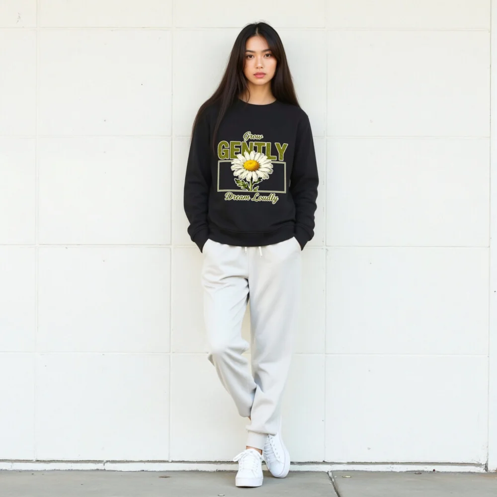 Organic Cotton Sweatshirt for Men & Women – 'Grow Gently Dream Loudly' Daisy Print - Image 7